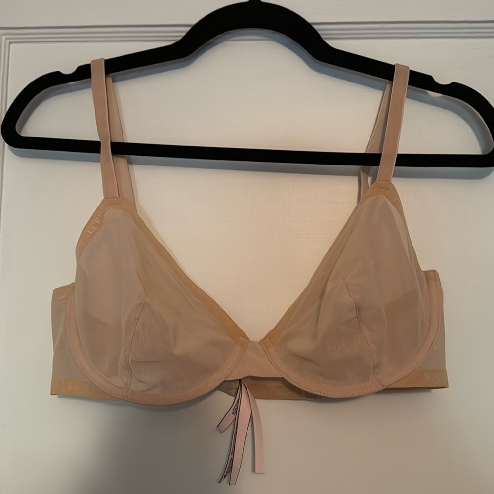 Victoria’s Secret sheer unlined bra, cream color, 38C, like new, velour details